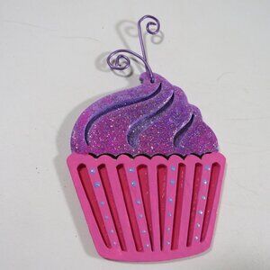 Ombre Purple Cupcake Laser Cut Wooden Ornament Hangs